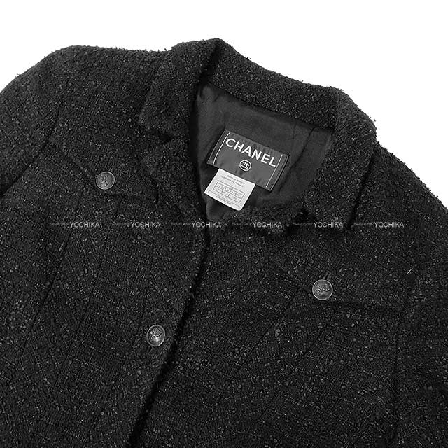 [Pre-loved] CHANEL COCOIt is with a ribbon button tweed jacket collar black Wool 70%/Nylon30％ 36 Black HW P24331[LIKE NEW][Authentic]