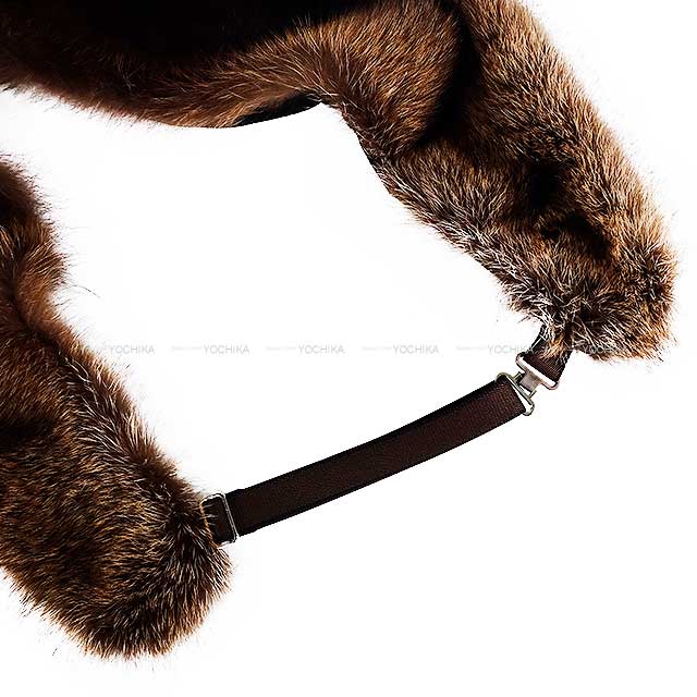 HERMES muffler Fur scarf with belt Silver HW[EXCELLENT][Authentic]