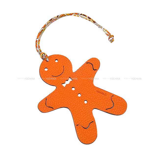 HERMES bag charm petit H Gingerbread man Rouge Casaque/Orange Veau Togo/Veau Epsom[EXCELLENT][Authentic]