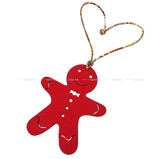 HERMES bag charm petit H Gingerbread man Rouge Casaque/Orange Veau Togo/Veau Epsom[EXCELLENT][Authentic]