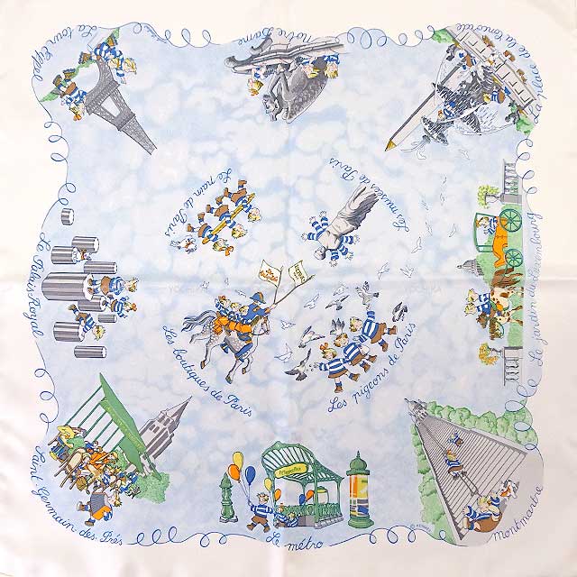 HERMES scarf Carre 45 Gavroche Les Triples de Paris Silk[EXCELLENT][Authentic]