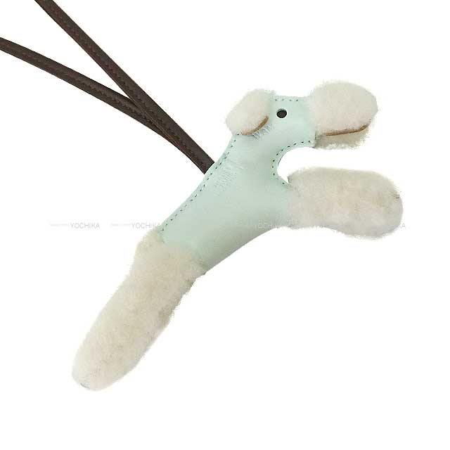 HERMES bag charm Buddy Vert Peppermint /Ecru Agneau Milo/Mouton Stamp W[EXCELLENT][Authentic]