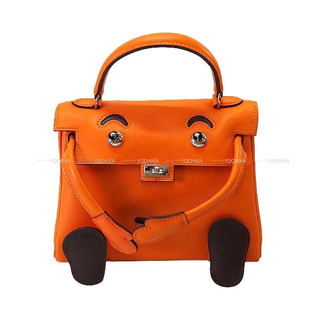 HERMES Handbag Kelly Doll Quelle Idole Orange Veau Gulliver Silver HW Stamp □D[EXCELLENT][Authentic]