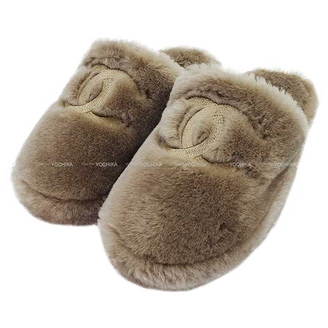 2024 AW NEW CHANEL sandals Fur COCO Mark slippers #35C Beige Mouton G45984[BRAND NEW][Authentic]