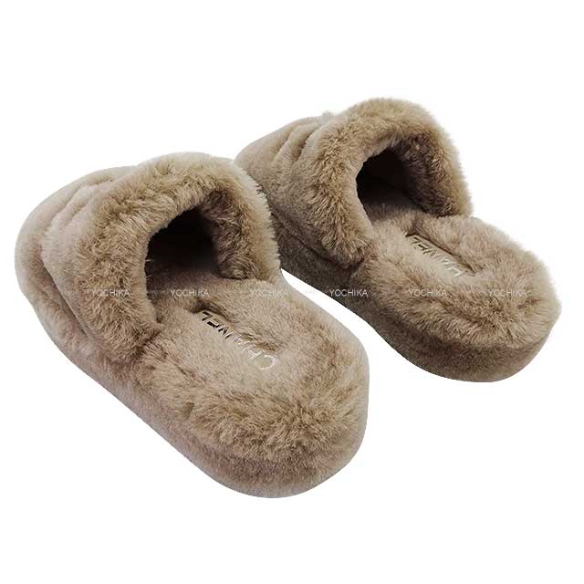 2024 AW NEW CHANEL sandals Fur COCO Mark slippers #35C Beige Mouton G45984[BRAND NEW][Authentic]