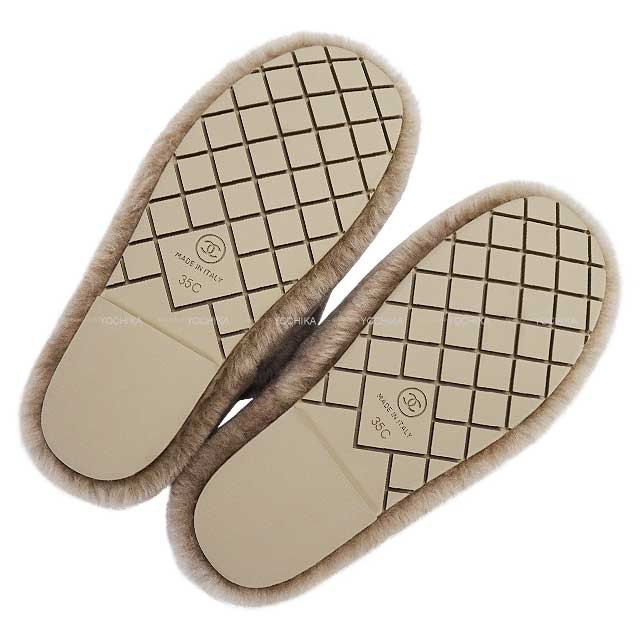 2024 AW NEW CHANEL sandals Fur COCO Mark slippers #35C Beige Mouton G45984[BRAND NEW][Authentic]