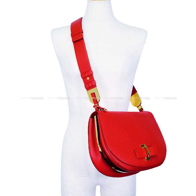 Delvaux Shoulder bag Le Mutin MM Outlet Red Crispy Calf Leather Gold HW[EXCELLENT][Authentic]