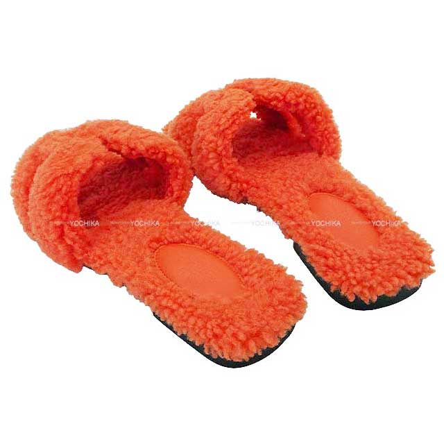 HERMES sandals Oran Teddy Bear Mouton #35.5 Orange Sheepskin 35.5[BRAND NEW][Authentic]