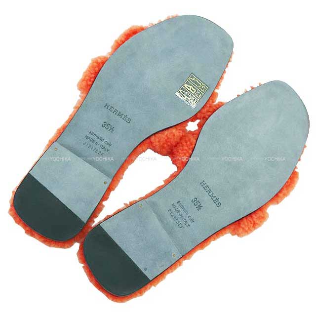 HERMES sandals Oran Teddy Bear Mouton #35.5 Orange Sheepskin 35.5[BRAND NEW][Authentic]