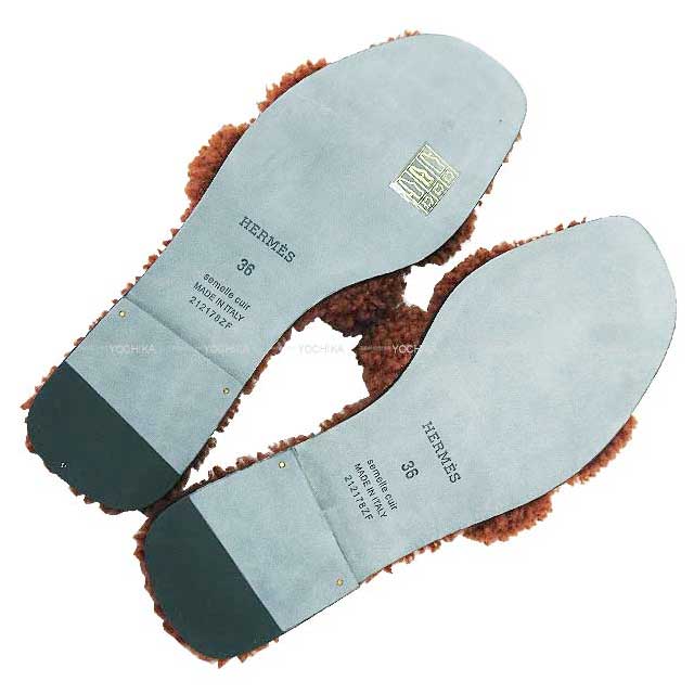 HERMES sandals Oran Teddy Bear Mouton #36 Cognac Sheepskin 36[BRAND NEW][Authentic]