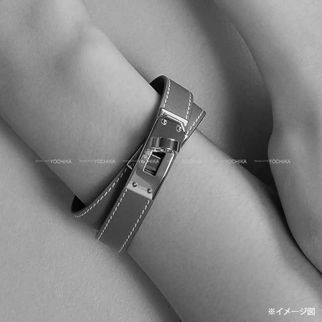 HERMES bracelet Kelly Double Tour #T1 Etoupe Ever Grain Rose Gold HW Stamp B[EXCELLENT][Authentic]