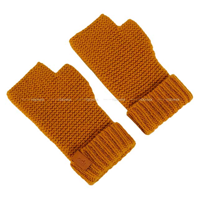 HERMES glove Boston mittens Yellow Cashmere S[EXCELLENT][Authentic]