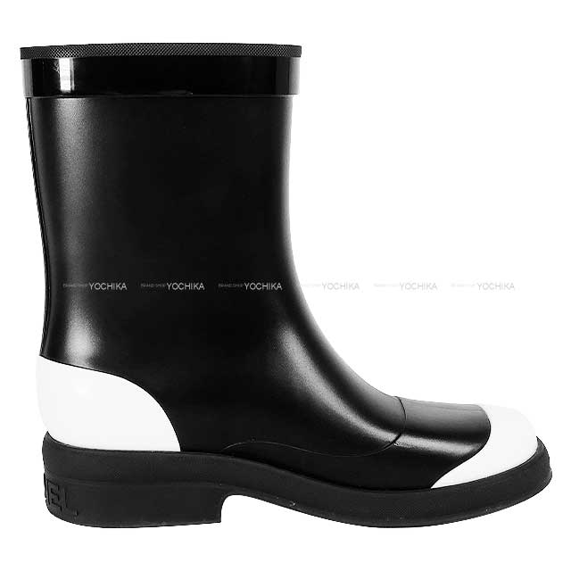 [Pre-loved] CHANEL boots Ladies COCO mark Bicolor  rain boots short Noir (Black)/Blanc (White) rubber 36 36 G34078[LIKE NEW][Authentic]