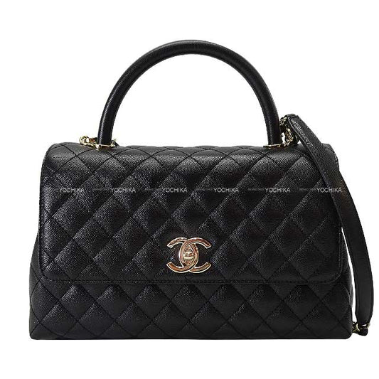 CHANEL Handbag Matelasse COCO Handle 29 Top Handle Flap Chain Noir (Black)/Bordeaux Graind Calf(Caviarskin) Champagne Gold HW A92991[BRAND NEW][Authentic]