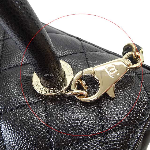 CHANEL Handbag COCO Handle 29 Top Handle Flap Chain Noir (Black) Graind Calf(Caviarskin) Champagne Gold HW A92991[EXCELLENT][Authentic]