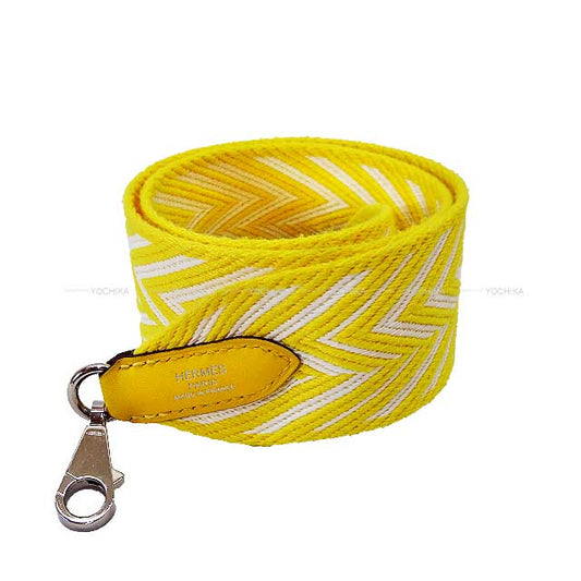 [Pre-loved] HERMES shoulder strap Bandouliere 50mm 70cm Sangles Zigzag Jaune Citron/Blanc (White)/Jaune de Naples Toile H/Veau Swift Silver HW Stamp D[LIKE NEW][Authentic]