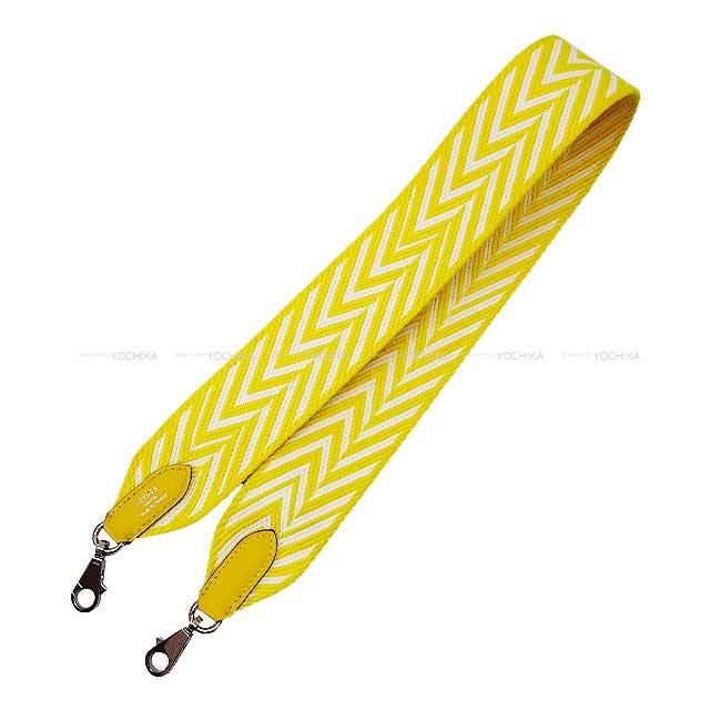 [Pre-loved] HERMES shoulder strap Bandouliere 50mm 70cm Sangles Zigzag Jaune Citron/Blanc (White)/Jaune de Naples Toile H/Veau Swift Silver HW Stamp D[LIKE NEW][Authentic]