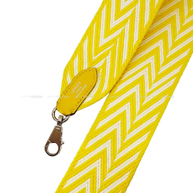 [Pre-loved] HERMES shoulder strap Bandouliere 50mm 70cm Sangles Zigzag Jaune Citron/Blanc (White)/Jaune de Naples Toile H/Veau Swift Silver HW Stamp D[LIKE NEW][Authentic]