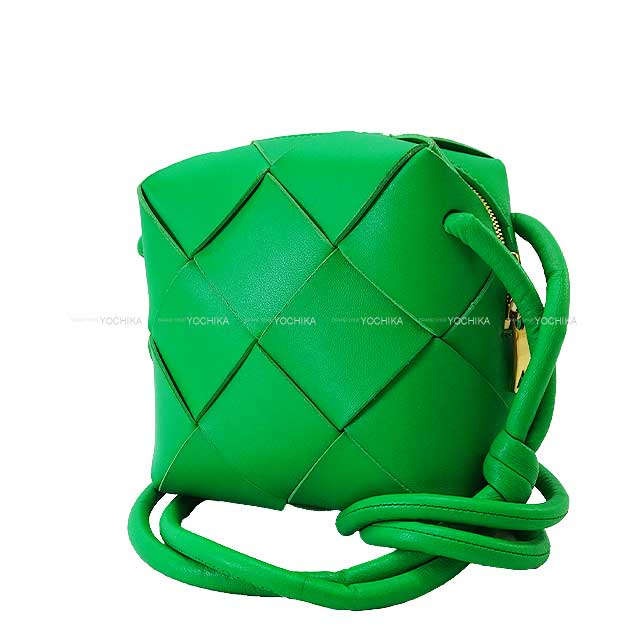 [Pre-loved] BOTTEGAVENETA body bag Mini Cassette Camera Bag Palamote green  intrecciato leather Gold HW[LIKE NEW][Authentic]