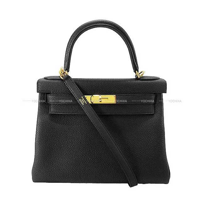 HERMES Shoulder bag Kelly28 Retourne Noir (Black) Veau Togo Gold HW Stamp B[EXCELLENT][Authentic]