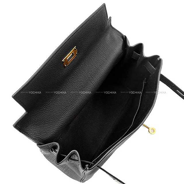 HERMES Shoulder bag Kelly28 Retourne Noir (Black) Veau Togo Gold HW Stamp B[EXCELLENT][Authentic]