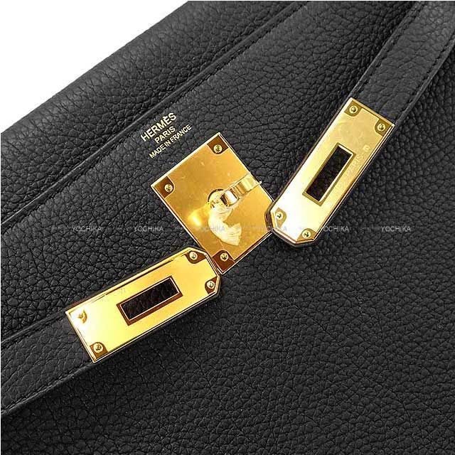 HERMES Shoulder bag Kelly28 Retourne Noir (Black) Veau Togo Gold HW Stamp B[EXCELLENT][Authentic]