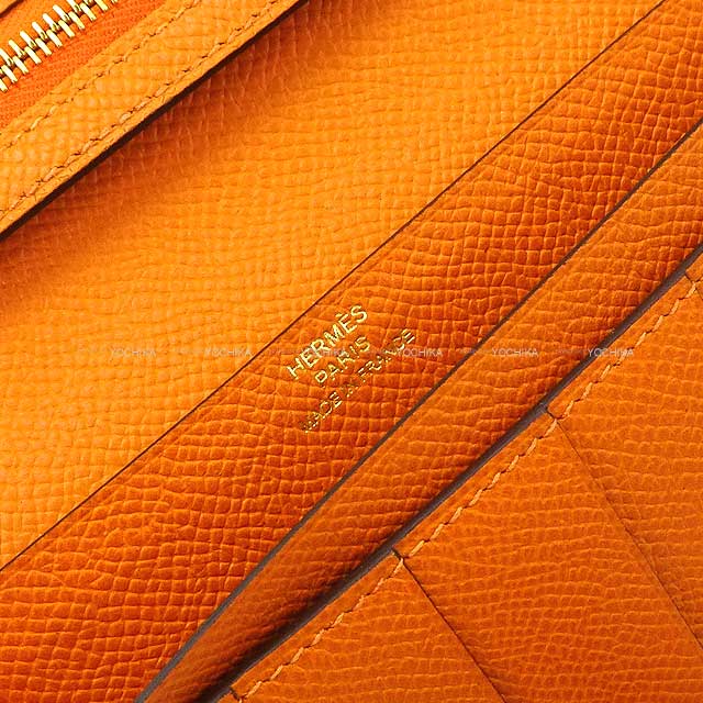 HERMES long wallet Bearn Soufflet Verso Rubis/Orange Veau Epsom Gold HW Stamp B[EXCELLENT][Authentic]