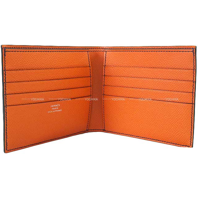 HERMES Bi-fold wallet MC2 Copernic Verso Bleu Saphir/Orange Veau Epsom Stamp B[EXCELLENT][Authentic]