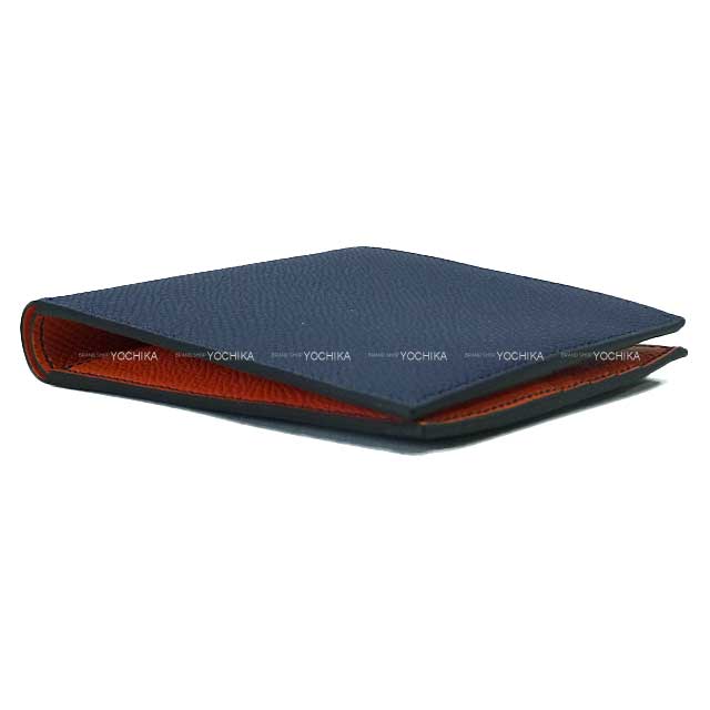 HERMES Bi-fold wallet MC2 Copernic Verso Bleu Saphir/Orange Veau Epsom Stamp B[EXCELLENT][Authentic]