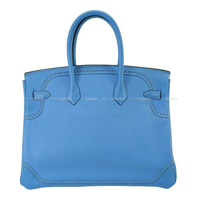 [Pre-loved] HERMES Handbag Birkin35 Ghillies Bleu Paradis Taurillon Clemence/Evercolor Silver HW Stamp X[USED SA][Authentic]