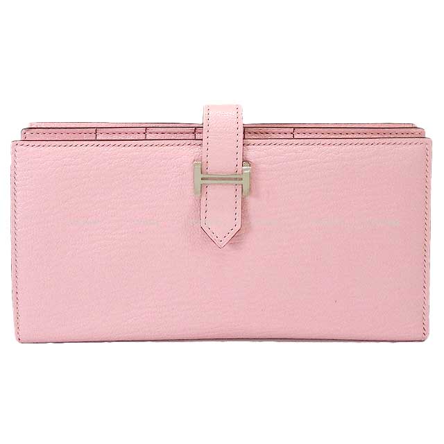 HERMES long wallet Bearn Soufflet Rose Sakura Chevre Myzore Silver HW Stamp D[EXCELLENT][Authentic]