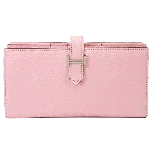 HERMES long wallet Bearn Soufflet Rose Sakura Chevre Myzore Silver HW Stamp D[EXCELLENT][Authentic]