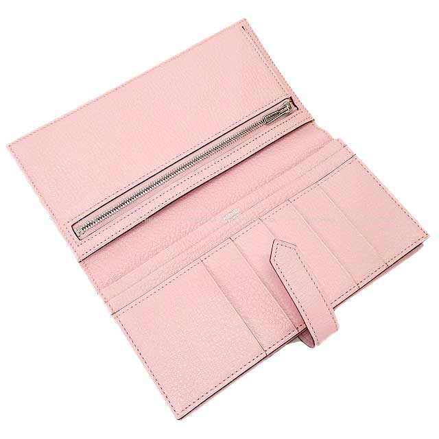 HERMES long wallet Bearn Soufflet Rose Sakura Chevre Myzore Silver HW Stamp D[EXCELLENT][Authentic]