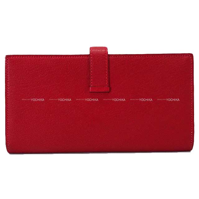 HERMES long wallet Bearn Soufflet Rouge Casaque Buffalo Horn Gold HW Stamp T[EXCELLENT][Authentic]