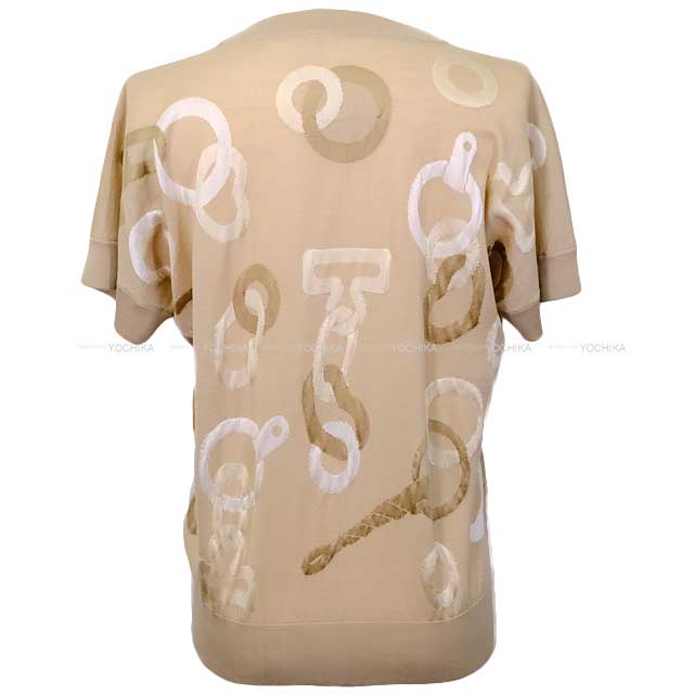 2024AW NEW HERMES Knit Ladies Short sleeve sweater Kaleido Scope Effect Beige Glaise Wool72％/Silk28% 36[EXCELLENT][Authentic]