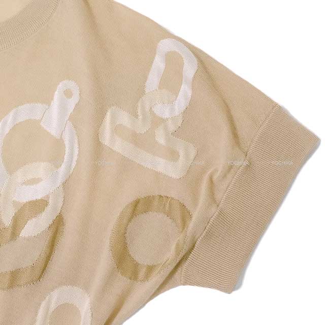 2024AW NEW HERMES Knit Ladies Short sleeve sweater Kaleido Scope Effect Beige Glaise Wool72％/Silk28% #36[EXCELLENT][Authentic]