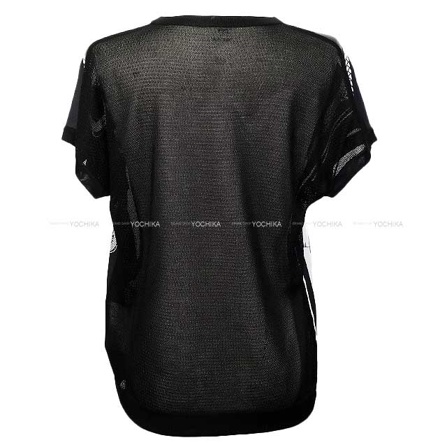 2021 HERMES Short sleeve t shirt Ladies Twillaine Cannes et Cannes Noir (Black)/Blanc (White) Wool/Silk100% 38[EXCELLENT][Authentic]