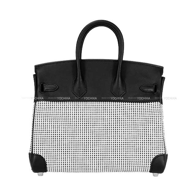 HERMES Handbag Birkin25 Noir (Black)/Blanc (White) Veau Swift/Toile Quadrille Silver HW Stamp W[BRAND NEW][Authentic]