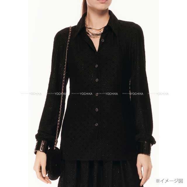 2024AW Pre-collection CHANEL Blouse COCO iridescent Mixed Fersey jersey Noir (Black)/Silver 34 P78045[EXCELLENT][Authentic]