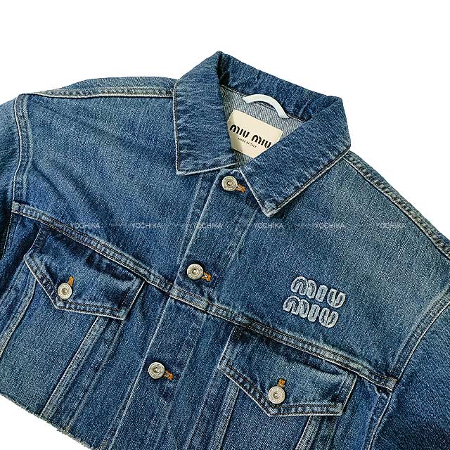 MIUMIU Denim jacket Denim blouson jacket Navy Cotton 36 GWB148[EXCELLENT][Authentic]