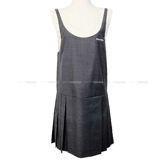 MIUMIU One‐piece dress Pleated Grisaille Mini Dress  Grey 36 MF5647[EXCELLENT][Authentic]