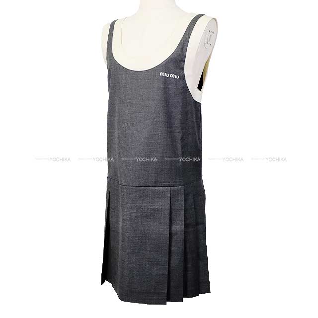 MIUMIU One‐piece dress Pleated Grisaille Mini Dress  Grey 36 MF5647[EXCELLENT][Authentic]