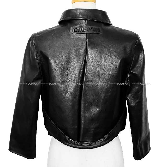 MIUMIU Double-breasted coat leatherette jacket Noir (Black) Calf 40 MPG499[EXCELLENT][Authentic]