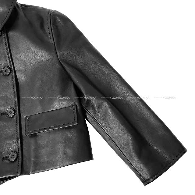 MIUMIU Double-breasted coat leatherette jacket Noir (Black) Calf 40 MPG499[EXCELLENT][Authentic]