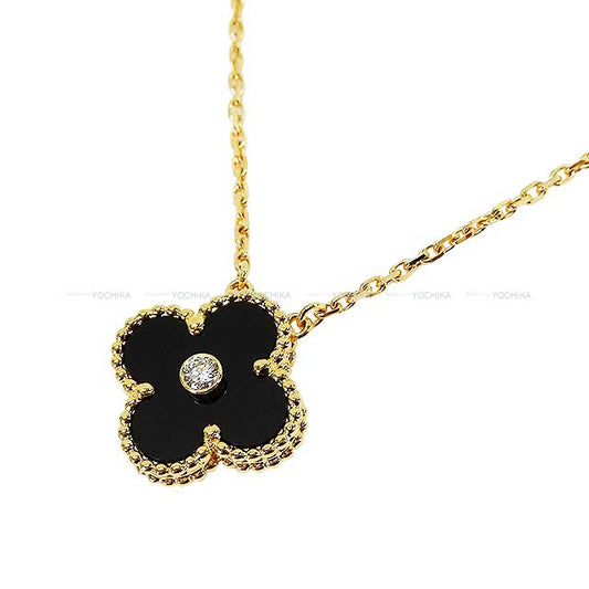 [Pre-loved] 2016 Holiday Van Cleef & Arpels necklace Vintage Alhambra 1P K18PG/Onyx/Diamond[LIKE NEW][Authentic]