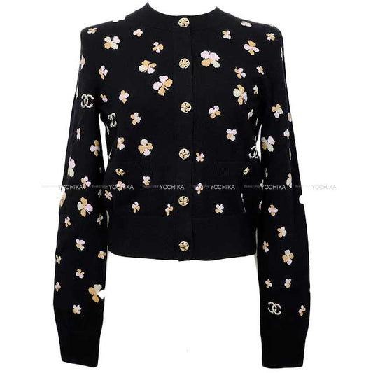 2024 SS NEW CHANEL Cardigan Flower COCO Mark Noir (Black) Cashmere 34 P76929[BRAND NEW][Authentic]