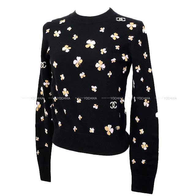 2024 SS NEW CHANEL Knit Ladies Longsleeve Flower COCO Mark Noir (Black) Cashmere 34 P76930[BRAND NEW][Authentic]