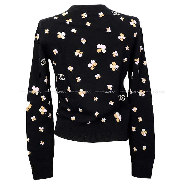 2024 SS NEW CHANEL Knit Ladies Longsleeve Flower COCO Mark Noir (Black) Cashmere 34 P76930[BRAND NEW][Authentic]