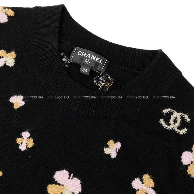 2024 SS NEW CHANEL Knit Ladies Longsleeve Flower COCO Mark Noir (Black) Cashmere 34 P76930[BRAND NEW][Authentic]