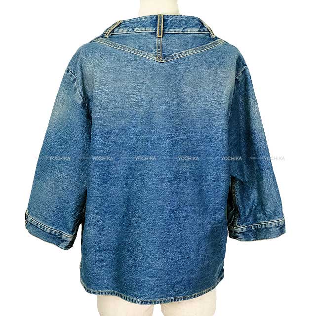 2024 S/S  CHANEL Tunic Denim Pocket Flower Coco Button three quarter sleeve Blue Cotton 34 P76797[BRAND NEW][Authentic]